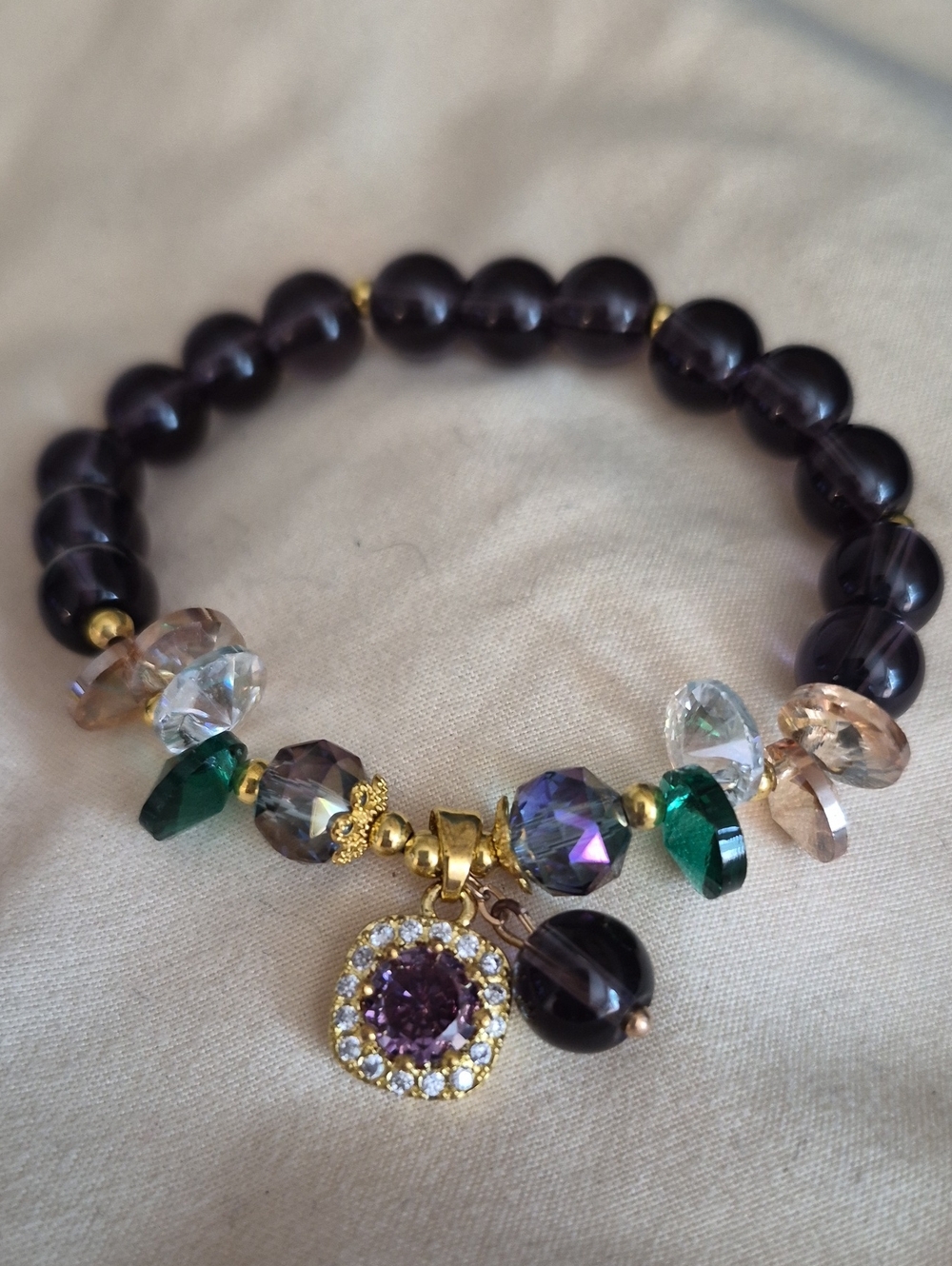 Amethyst Green Crystal Spiritual Awareness Stretch Small Bracelet